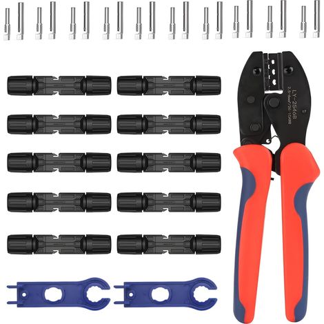 Solar Crimp, Kit for PV Cable 2.5/4/6 mm² with 1 Crimping Pliers, 10 Pairs of Male and Female PV Connectors, 2 Keys for Solar Connectors and Photovoltaic Installation (1/5)