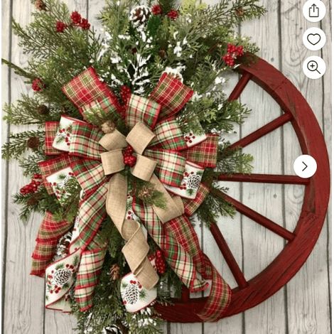 Guirlande Porte - Roue De Charrette En Bois - Décoration Hivernale Intérieure Extérieure - 30 Cm - 1 Pièce