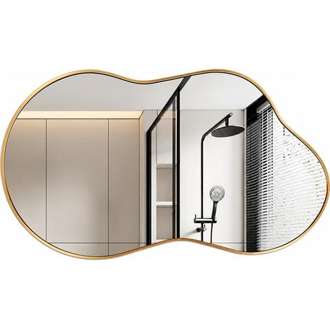 Miroir Asymétrique, Cadre en Aluminium, Verre HD, Miroir Mural décoratif Moderne, Design Nuage, pour Salle de Bain, Salon, Couloir, Chambre à Coucher, Mur (Doré, 66 x 116 cm) (1/5)
