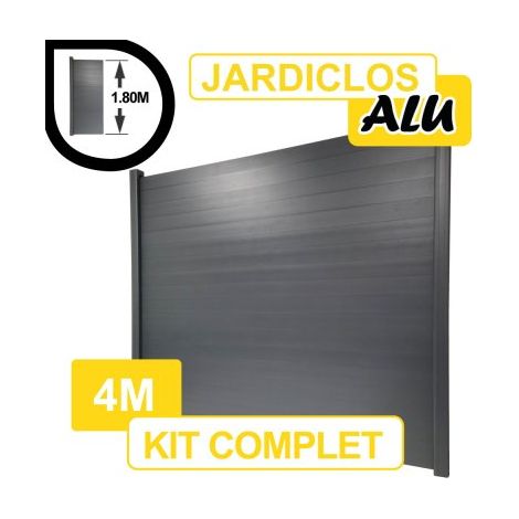 Kit Clôture Aluminium Gris Anthracite 4M - JARDICLOS - A Sceller - 1,80 mètre