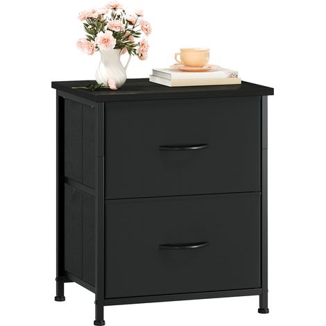 Somdot Petit Table de Chevet pour Chambre à Coucher – Dimensions 30P x 42l x 50H – 2 tiroir en Tissu –  Noir (1/5)