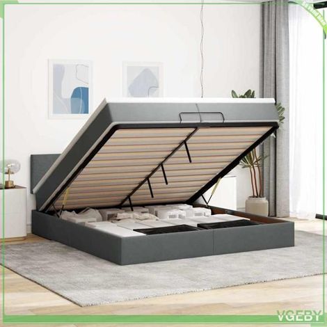 Cadre de lit ottoman avec matelas - 3311402 - Gris foncé - 200x200 cm - Rangement hydraulique (1/5)
