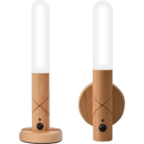 Lámpara nocturna LED de madera con sensor de movimiento, recargable, regulable y magnética (blanco cálido, juego de 2). (1/5)