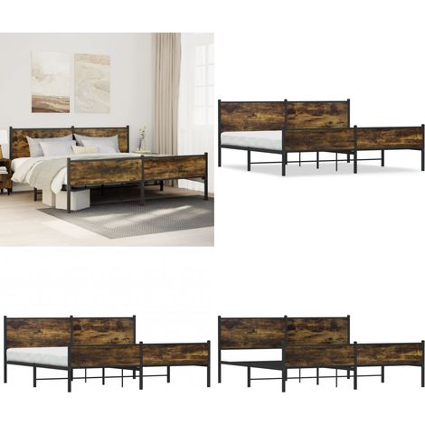 vidaXL Cadre de lit en métal sans matelas chêne fumé 200x200 cm (1/5)