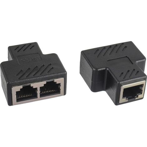 Doubleur RJ45, RJ45 Splitter Adaptateur 1 à 2 Ethernet Splitter Double Socket pour Câble Cat5 Cat5e Cat6 Cat7(Paquet de 2)