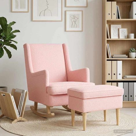vidaXL Fauteuil avec pouf 2 pc Rose Bouclé (1/5)
