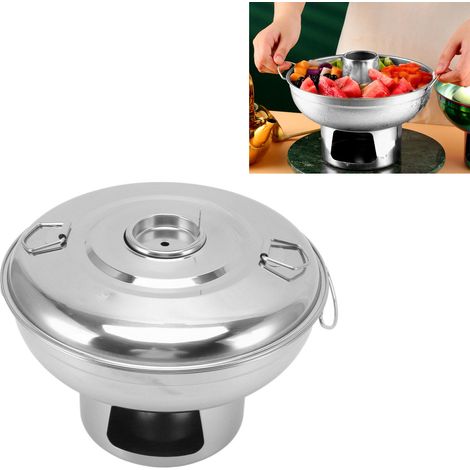Pot à glace carbonique, fondue au thé au lait tendance, charbon de bois portable, fondue individuelle style pékinois traditionnel, fruits, argent (1/5)