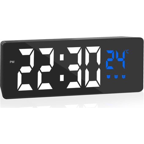 Digital Alarm Clock, Large Screen with Temperature Display, Bedside Clock, USB Powered Alarm Clock, Alarm Clock with 3 Snooze Modes, 12/24 Hours, Auto Dimmer at Night,