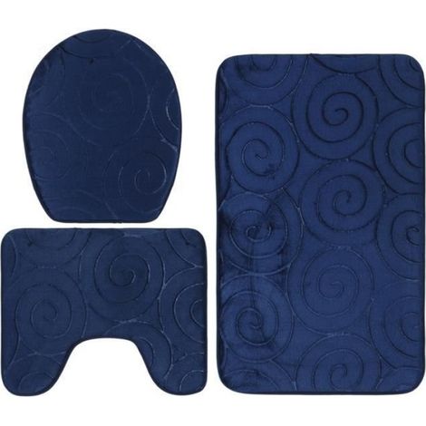 Ensemble de tapis de bain en pierre bleu marine - - 3 pièces (1/3)