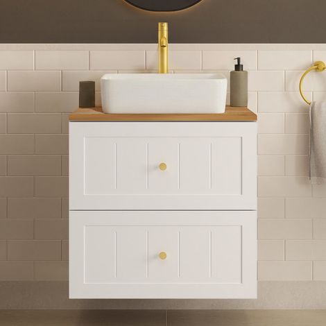 Gusto Scandi Style 2 Drawer Wall Cabinet Vanity Unit 60cm with Worktop Basin - White (1/5)