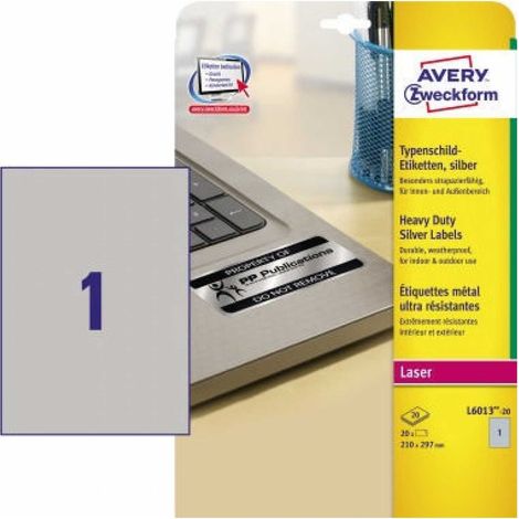 AVERY ZWECKFORM Typenschildetikett Avery Zweckform 210 x 297 mm (B x H) silber 20 Etik./Pack. (1/5)