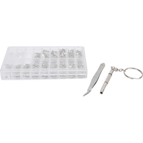 Kit de réparation de lunettes (1000 pièces) comprenant tournevis, pince à épiler et vis pour lunettes de vue et de soleil. (1/5)