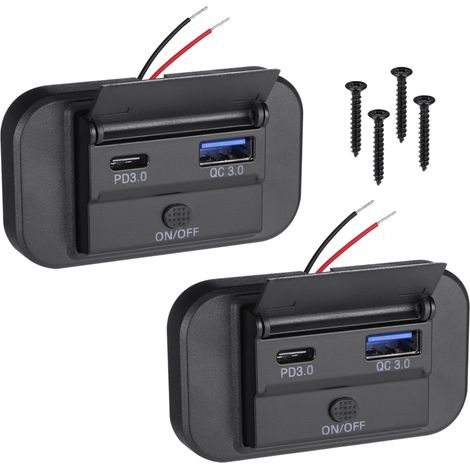 Autolader - Tipo-C - 55 W PD3.0 + QC3.0 - Compatible 12 V a 24 V - Cubierta Resistente a Salpicaduras - Interruptor On/Off Integrado - 2 Unidades (1/5)
