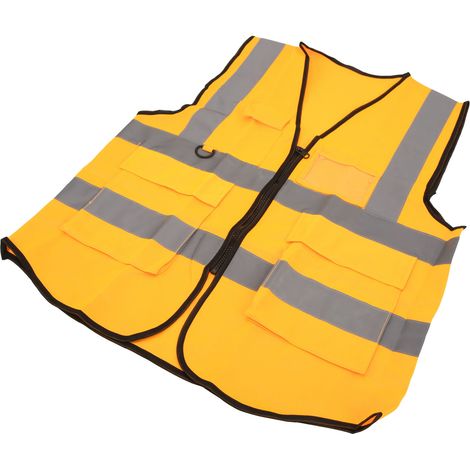 Gilet de sécurité réfléchissant, imperméable, haute visibilité, à poches multiples et fermeture éclair sur le devant, de marque Guardian Yellow. (1/5)