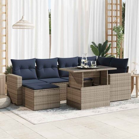 Set sofás jardín y cojines 7 pzas ratán sintético acacia gris vidaXL (1/5)