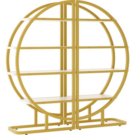 Libreria ad arco in metallo e MDF 120×30×130 cm, modulare 2 pezzi, oro e bianco (1/5)