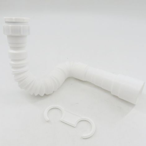 Flexible drain hose for sinks, washbasins, basins, worktops, rubber end cap, steel wire, PVC drain pipe, bathroom gutter downspout (1/5)