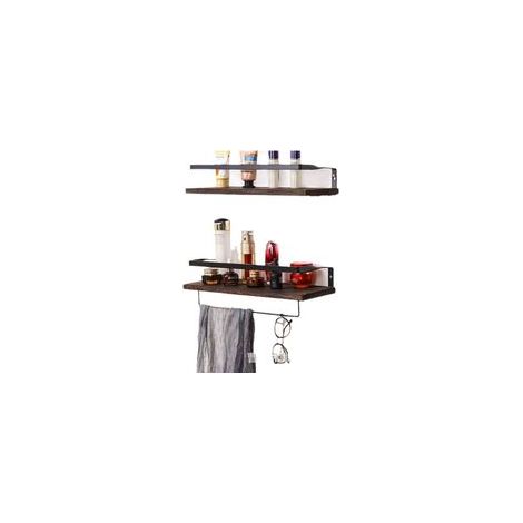 Wall-mounted storage rack, no drilling required, iron and wood combination, straight shelf storage rack, wooden kitchen spice rack (1/3)