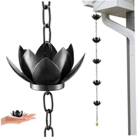 Chaîne de Pluie 3, 9 Pieds Chaîne de Recettes Pluie 12 Tasses Lottus Chaînes pour gouttières chaînes métalliques pour l'extérieur Dirvert Water Efficace Drainage gouttière gouttière Jardin (1/4)