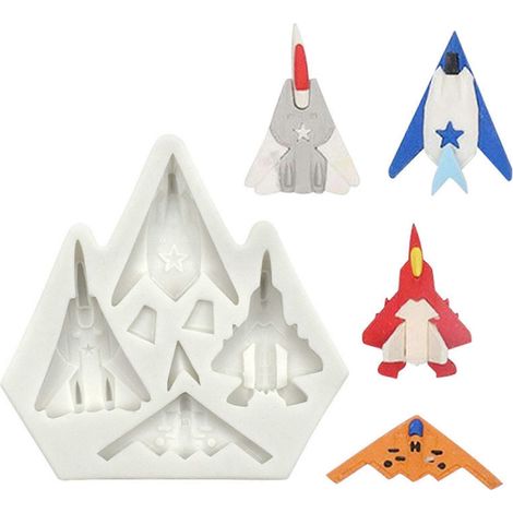 Moule à chocolat en silicone en forme d'avion de chasse, décoration de gâteaux, accessoires de cuisine et de pâtisserie (1/5)