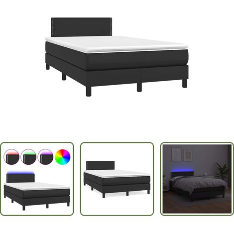 Sommier tapissier - Sommier à lattes de lit matelas LED noir 120x190 cm similicuir (1/5)