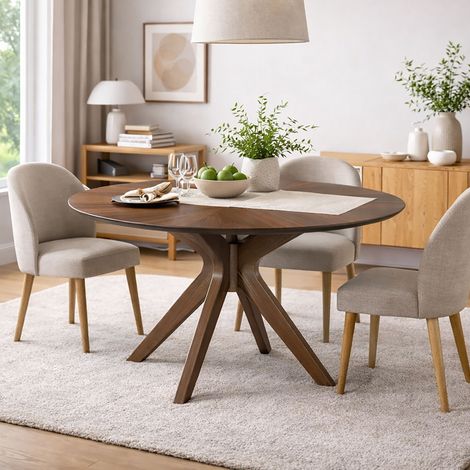 Table à manger ronde 120x75 cm noyer - LYXO