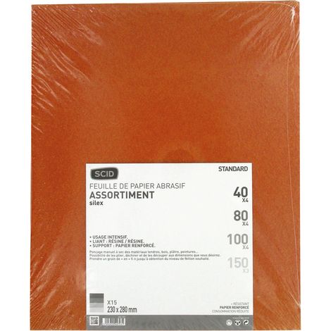 Papel de lija de sílex 230 x 280 mm 40 x 4 / 80 x 4 / 100 x 4 / 150 x 3 15