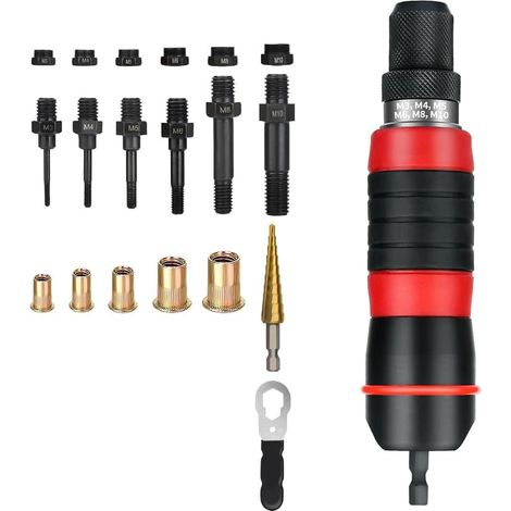 M3-M10 Outil de Rivetage Électrique Adaptateur de Perceuse Grade DIY Écrou Enfichable Kit D'Outils de Rivetage avec Écrous à Rivets (1/5)