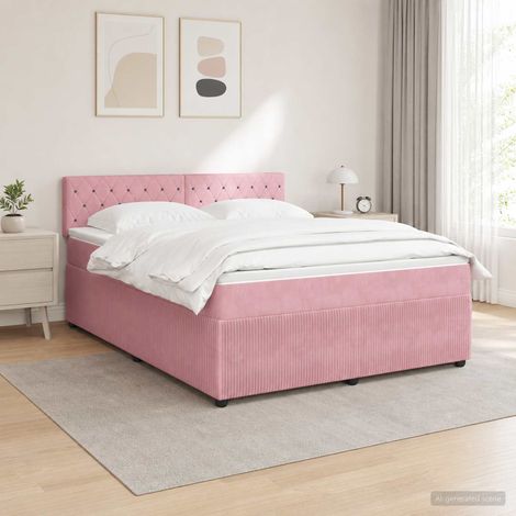 vidaXL Lit boxspring avec matelas Rose 140 x 200 cm Velours (1/5)
