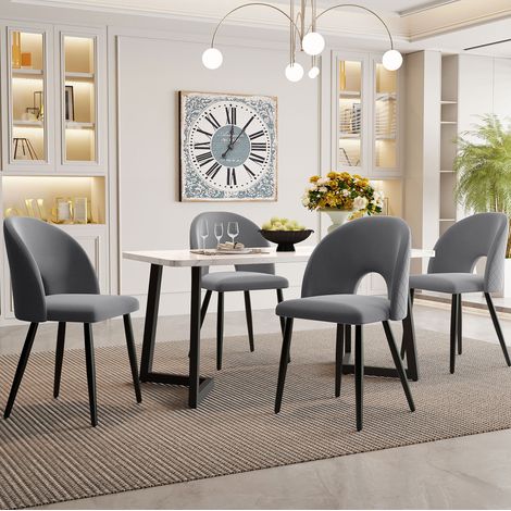 Set da pranzo in velluto grigio, 4 posti, tavolo MDF 117x68 cm con sedie eleganti (1/5)