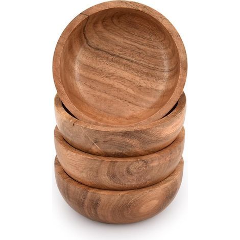 Lot de 4 Bols Bois D'acacia, Alimentaire, Décoration Cuisine, 10,16x10,16x3,81 Cm