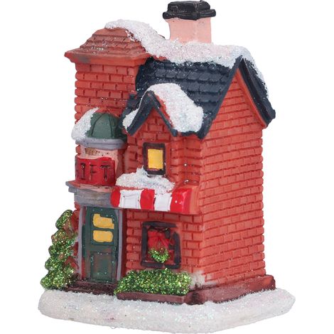 Weihnachtshaus aus Kunstharz mit warmweißer LED-Beleuchtung, dekorative Mikrolandschaft, Weihnachtsgeschenk