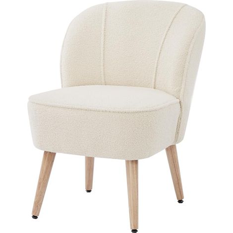 Fauteuil Tivoli en Tissu Bouclette Beige avec piètement en Bois (1/5)