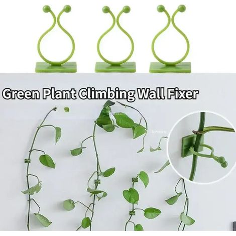 (Vert - S, 20 pièces) 20 clips de fixation pour plantes grimpantes, crochets de fixation pour lianes et rotin, tuteurs auto-adhésifs invisibles pour plantes grimpantes.