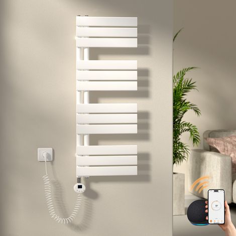 S'AFIELINA Elektrischer Badheizkörper Flach Paneelheizkörper Handtuchwärmer Heizkörper inkl. Heizstab mit Thermostat,Elektrisch betrieben,Weiß,104.1x40 cm 400Watts