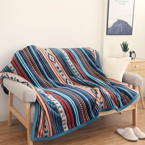 Coral Fleece Blanket, Travel Blanket, Colorful Stripe Pattern, 150 x 200 cm (Colorful Stripes) (1/5)