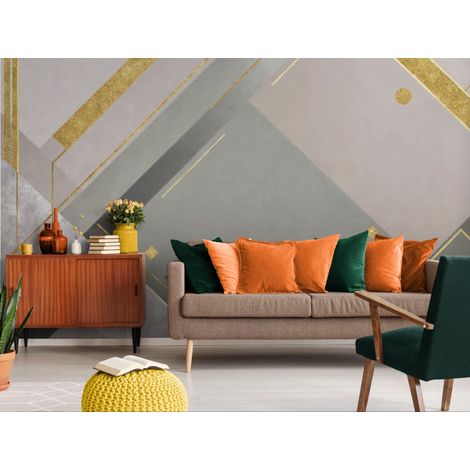 Papier peint géométrique – Composition art déco aux lignes dorées élégantes - 400 x 260 cm (1/2)