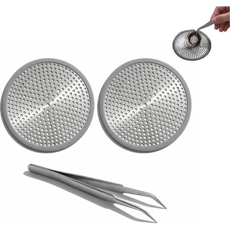 2 Pièces Filtre Douche, Acier Inoxydable, Grille Anti Cheveux, Silicone Antidérapant, Pour Salle De Bain Et Cuisine