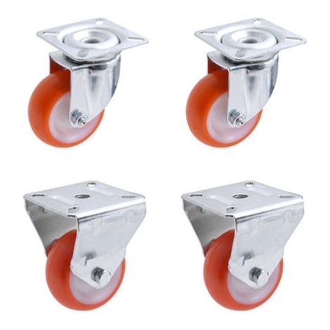 Lot de 4 roulettes pivotantes et fixe polyuréthane rouge diamètre 30 mm - 90 Kg (1/3)
