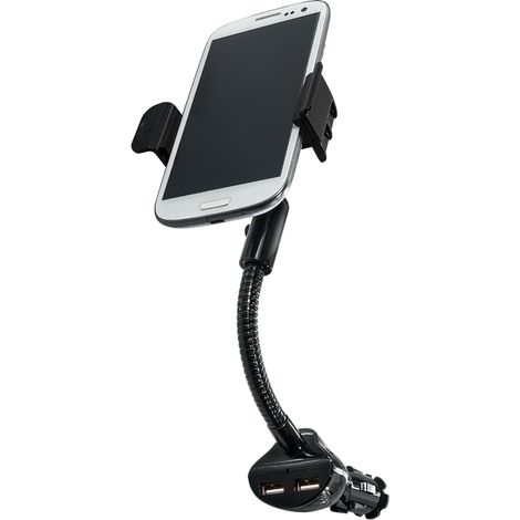Caricabatterie per auto, supporto per telefono, 2 porte USB-A da 15,5 W per accendisigari 12-24 V, rotazione a 360° per smartphone da 60-87 mm, compatibile con LogiLink.