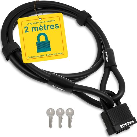 Cable antivol de 2 mètres - cadenas clé (3x) - 2 m gaine câble (1/5)