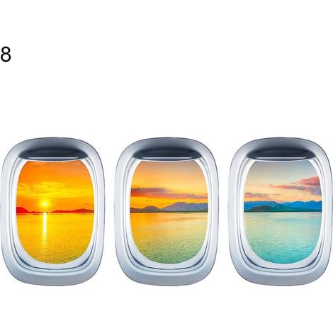 Lot de 3 autocollants muraux 3D autocollants pour fenêtre représentant un paysage d'avion - 8- (1/4)