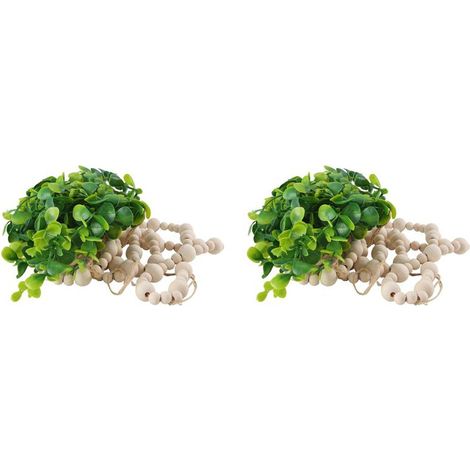 2X Eucalipto Decoración de pared estilo boho para dormitorio Guirnalda de madera con cuentas para colgar en la pared Eucalipto artificial Vegetación natural