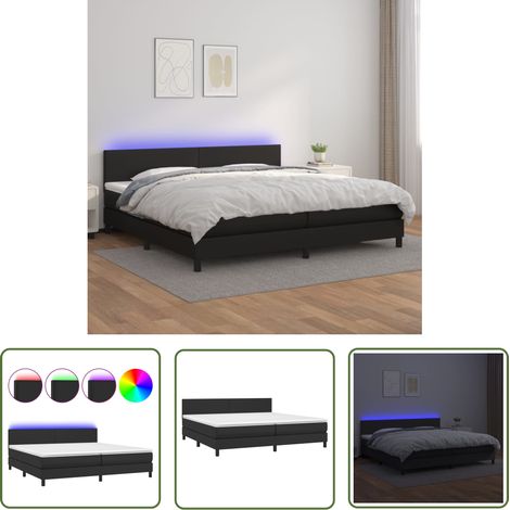 The Living Store Boxspringbett mit Matratze & LED Schwarz 200x200 cm Kunstleder - Boxspringbett - Doppelbett - Bettenrahmen - Lederbettwäsche - Luxusbett (1/5)