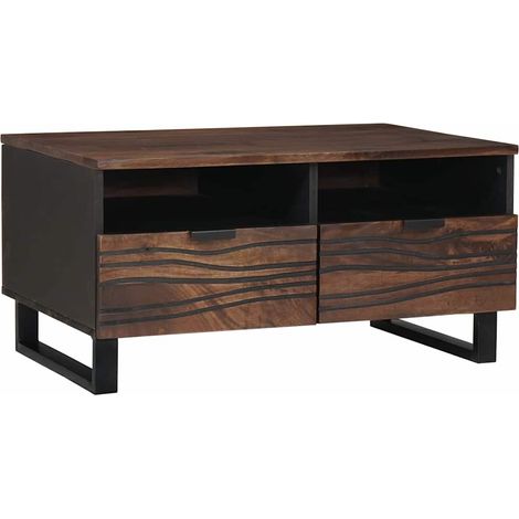Couchtisch Braun und Schwarz 80 x 54 x 40 cm Massivholz Akazie