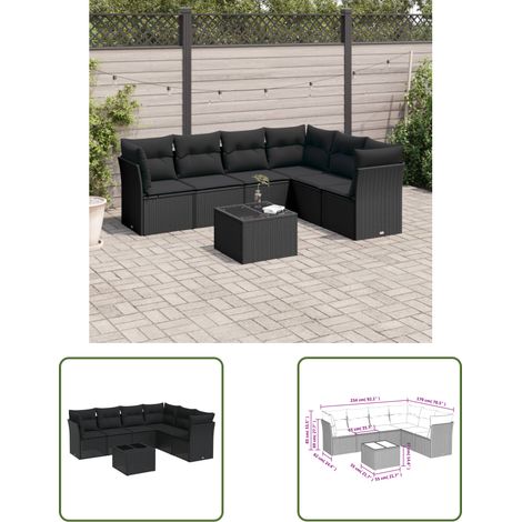 The Living Store Salon de jardin 7 pcs avec coussins noir résine tressée - Ensemble Salon De Jardin - Meuble De Jardin - Salon De Jardin Design - Mobilier De Jardin - Canapé Jardin (1/3)