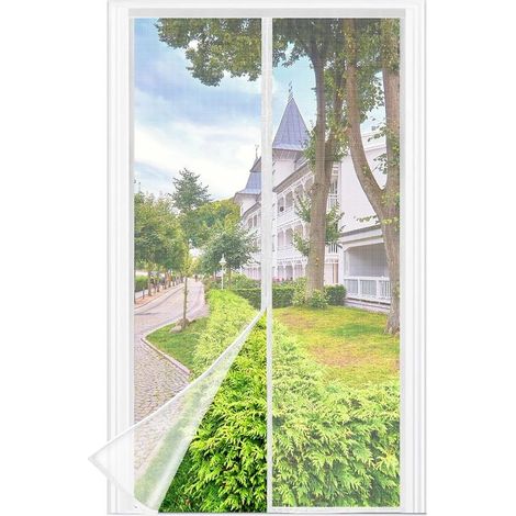 Moustiquaire Porte Fenêtre, 80 x 220 CM - Maille Fine BLANC Rideau Anti Mouche, Se Ferme Tout Seul, La Bande Ve1cro au Sommet du Volet Magnétique a Été Élargie à 3,8 CM (1/5)