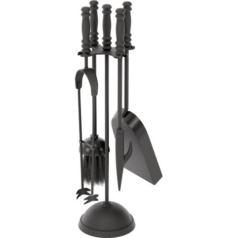 Malham 5 Piece Companion Set Black Fireplace Accessories Shovel, Poker, Brush & Tongs