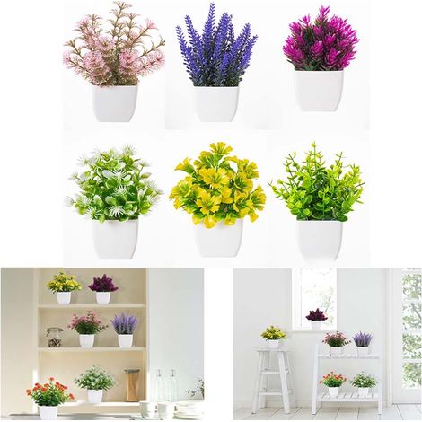 6 Plantes Artificielles Fausses Fleurs - Plantes Artificielles en Pot - Mini Bonsaï - Décoration Maison, Bureau, Table (1/3)