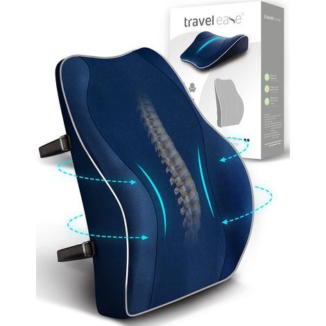 Ergonomic Lumbar Support Cushion, Memory Foam Back Support for Car Seat Office Chair, Back Support with Antistatic Coating and Double Adjustable Straps, Blue (1/5)